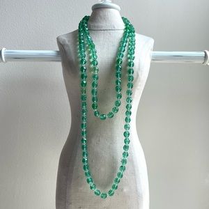 Vintage Green and Clear Crystal Beaded Necklace Strand